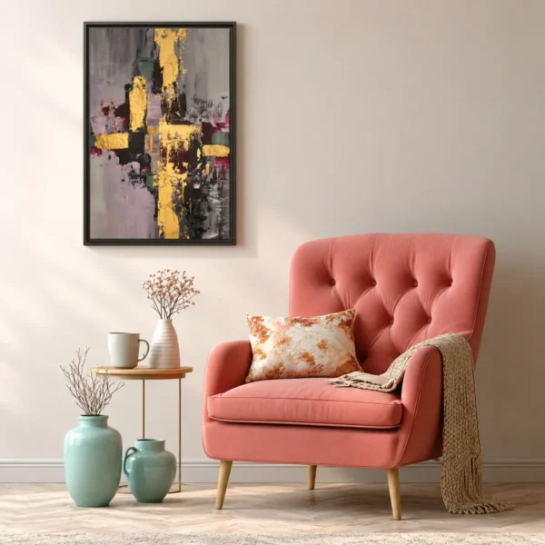 Golden Fracture Abstract Wall Art, Premium Matte Framed Canvas, Modern Luxury Decor