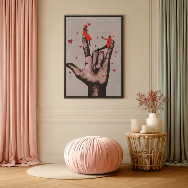 Hearts in Hand Romantic Couple Wall Art – Premium Matte Framed Canvas Decor
