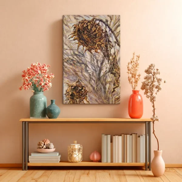Withered Sunflower Reverie – Vintage Sunflower Wall Art, Premium Matte Canvas