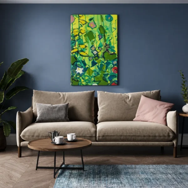Verdant Bloom Symphony – Abstract Botanical Canvas Wall Art, Premium Matte