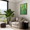 Verdant Bloom Symphony – Colorful Abstract Botanical Framed Canvas Wall Art, Premium Matte