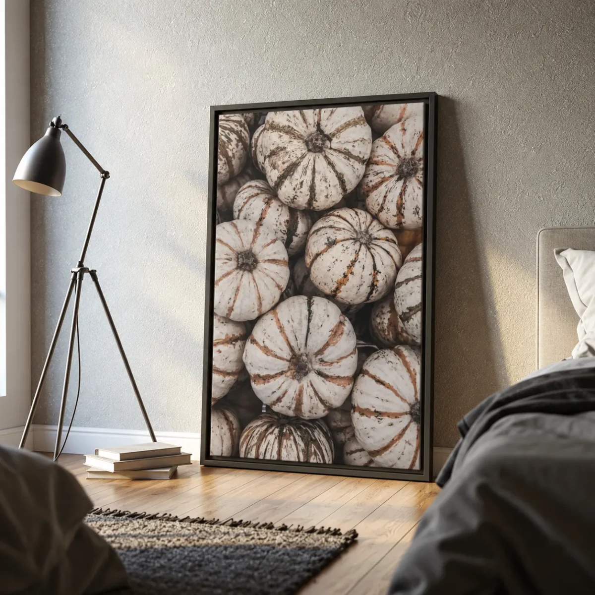 Framed canvas art — ornate dark wooden frame with floral painting in elegant dining room