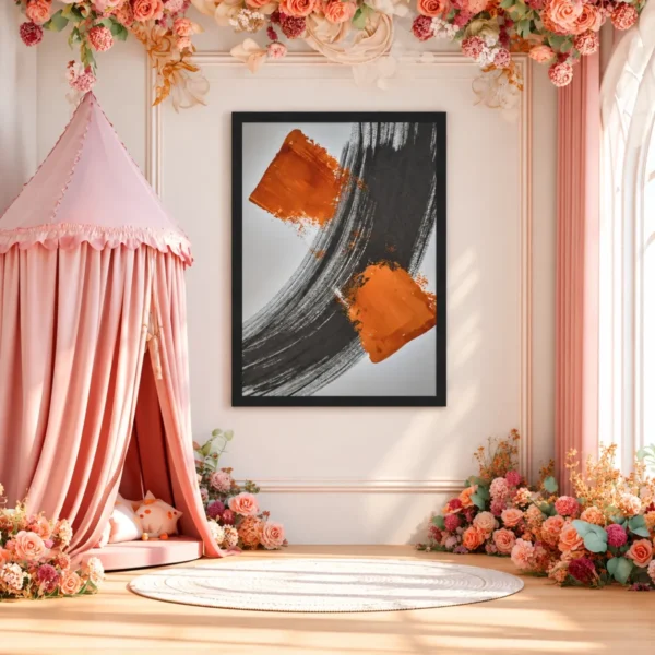 Ember Arc Orange and Black Abstract Wall Art – Premium Matte Paper Framed Print