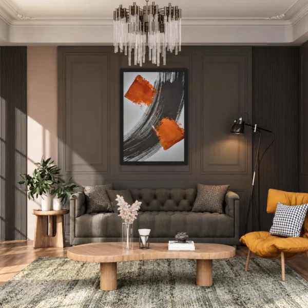 Ember Arc Orange and Black Abstract Wall Art – Premium Matte Paper Framed Print