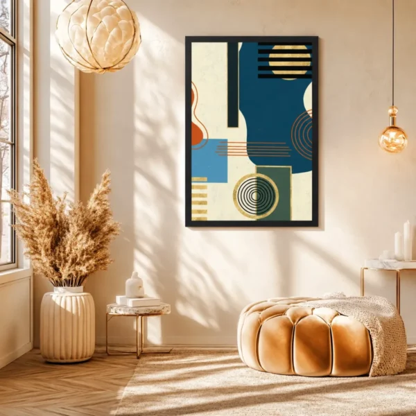 Golden Orbit Geometry – Geometric Abstract Wall Art, Premium Matte Paper Framed Print