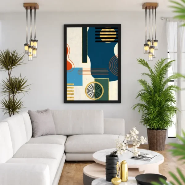 Golden Orbit Geometry – Geometric Abstract Wall Art, Premium Matte Paper Framed Print