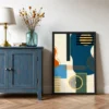 Golden Orbit Geometry – Geometric Abstract Wall Art, Premium Matte Paper Framed Print