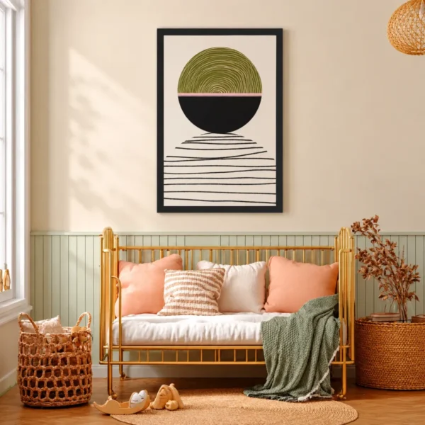 Verdant Horizon – Geometric Minimalist Wall Art, Premium Matte Paper Framed Print