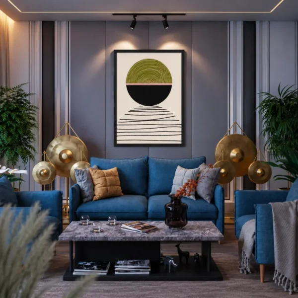 Verdant Horizon – Geometric Minimalist Wall Art, Premium Matte Paper Framed Print