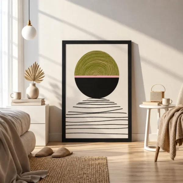 Verdant Horizon – Geometric Minimalist Wall Art, Premium Matte Paper Framed Print