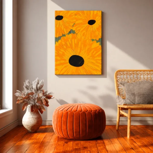 Golden Sunburst Sunflower Wall Art, Premium Matte Canvas Statement Decor for Modern Homes