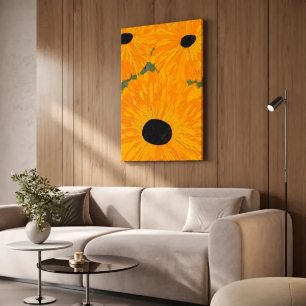 Golden Sunburst Sunflower Wall Art, Premium Matte Canvas Statement Decor for Modern Homes