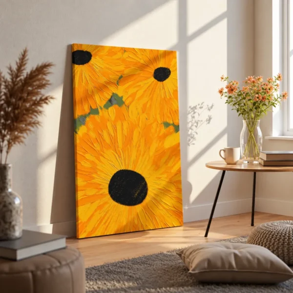 Golden Sunburst Sunflower Wall Art, Premium Matte Canvas Statement Decor for Modern Homes