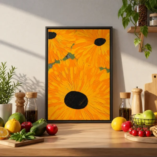 Golden Sunburst Sunflower Wall Art, Premium Matte Framed Canvas for Modern Decor