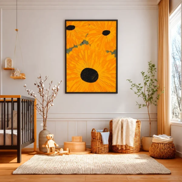 Golden Sunburst Sunflower Wall Art, Premium Matte Paper Framed Print for Modern Decor