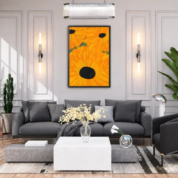 Golden Sunburst Sunflower Wall Art, Premium Matte Paper Framed Print for Modern Decor