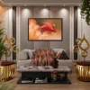 Crimson Origami Fish Wall Art – Premium Matte Framed Canvas for Modern Decor