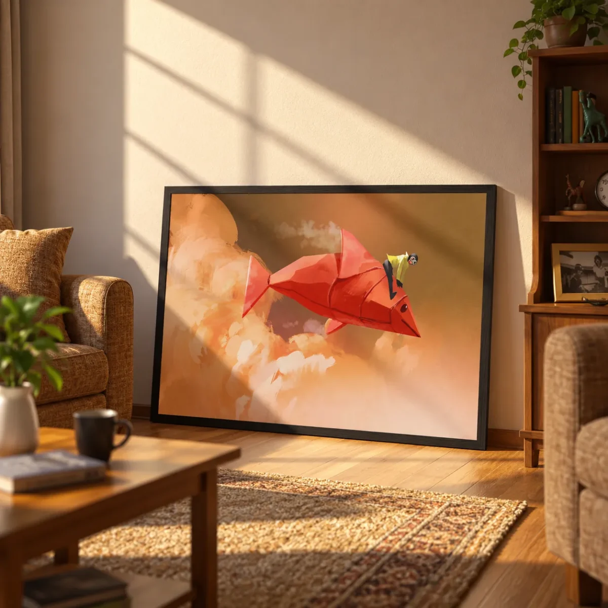 Crimson Folded Fish Wall Art – Premium Matte Paper Framed Print for Modern Decor