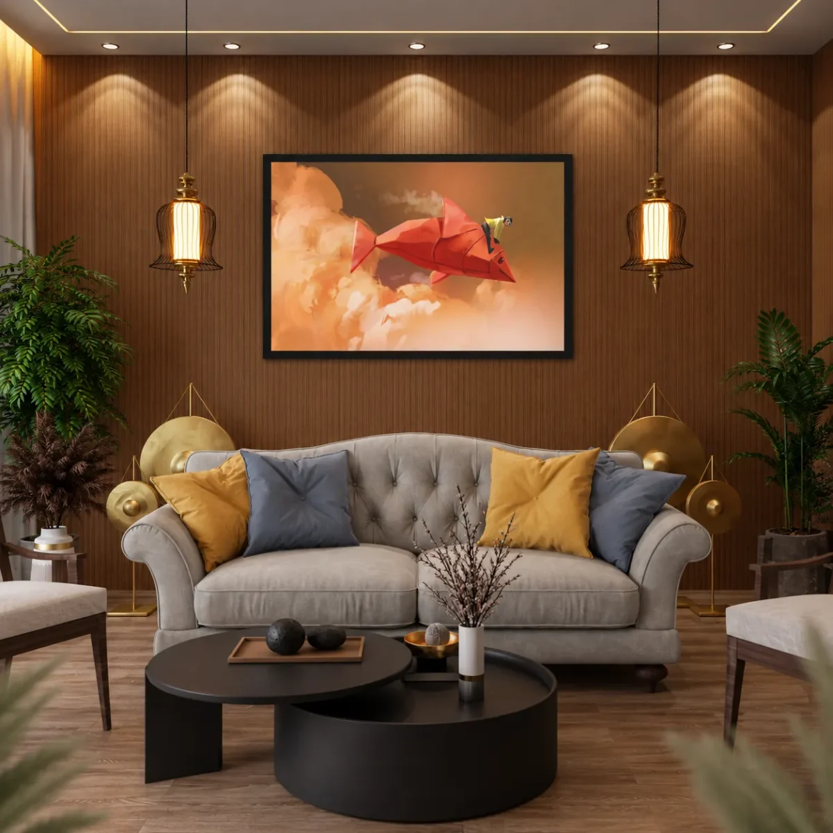 Crimson Folded Fish Wall Art – Premium Matte Paper Framed Print for Modern Decor