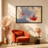 Crimson Paper Boat Wall Art – Dreamy Surreal Sky Premium Matte Framed Canvas