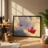 Crimson Paper Boat Wall Art – Dreamy Sky Premium Matte Paper Framed Prints