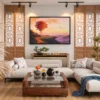 Emberfall Autumn Sunset Framed Canvas Wall Art – Modern Scenic Decor