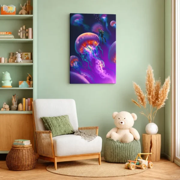 Abyssal Glow Jellyfish Ocean Wall Art, Premium Matte Canvas, Underwater Decor