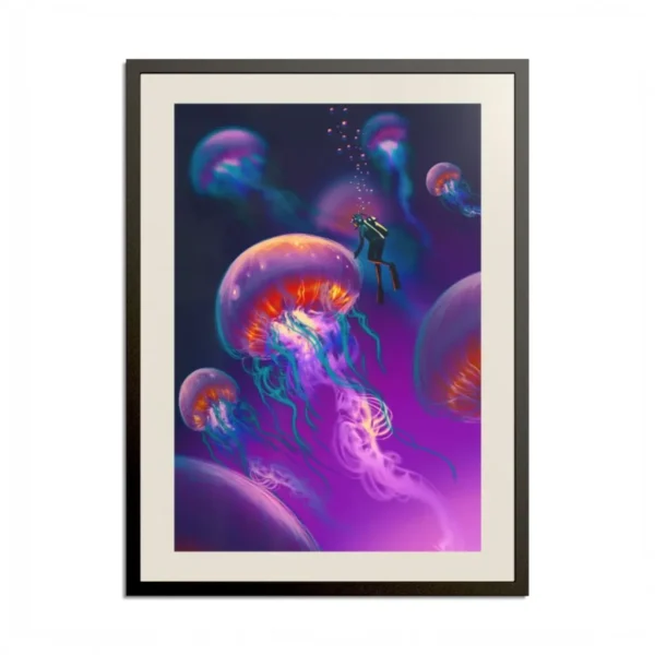 Abyssal Glow Jellyfish Ocean Wall Art, Premium Matte Framed Print, Deep Sea Decor