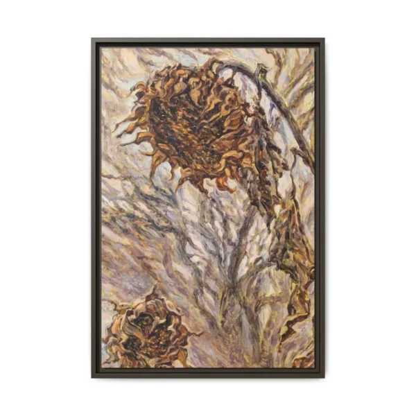 Withered Sunflower Reverie – Vintage Sunflower Framed Wall Art, Premium Matte Canvas