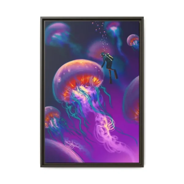Abyssal Glow Jellyfish Ocean Wall Art, Premium Matte Framed Canvas Decor