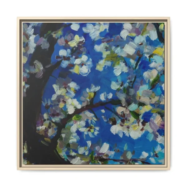 Azure Blossom Grove – Blue Floral Tree Wall Art, Premium Matte Framed Canvas
