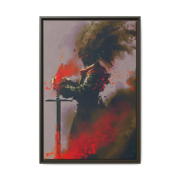 Crimson Shadow Warrior Trending Dark Fantasy Knight Artwork Premium Matte Framed Canvas