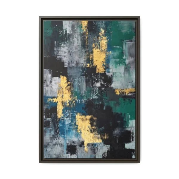 Gilded Tidal Grid – Teal Gold Abstract Wall Art, Premium Matte Framed Canvas