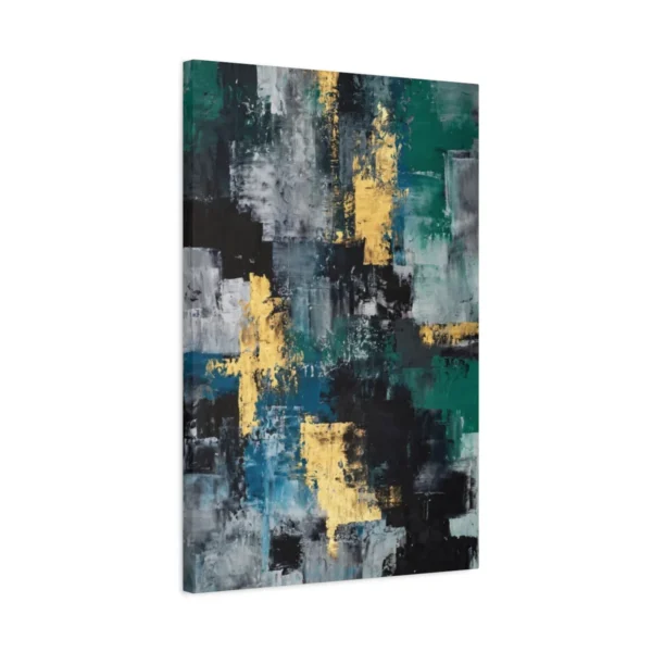 Gilded Tidal Grid – Teal Gold Abstract Wall Art, Premium Matte Canvas