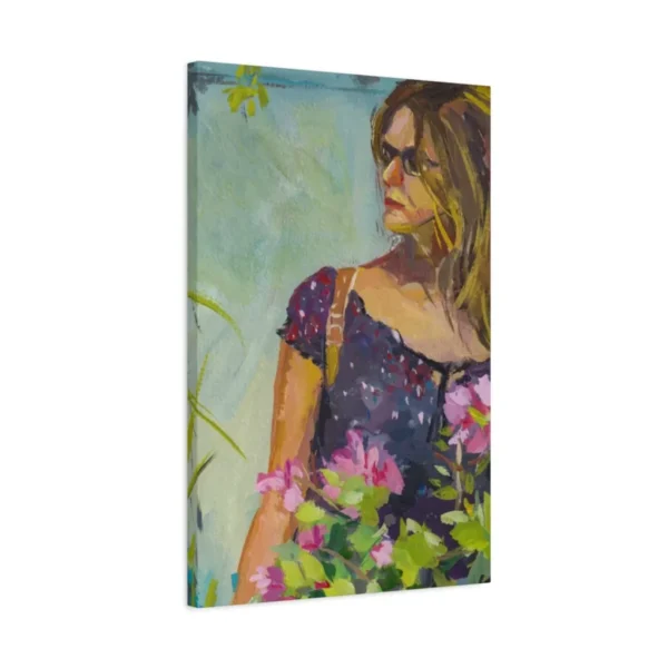 Garden Muse Floral Woman Wall Art, Premium Matte Stretched Canvas, Elegant Botanical Portrait