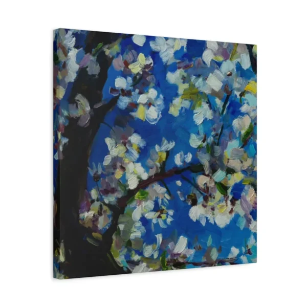 Azure Blossom Tree – Blue Floral Tree Wall Art, Premium Matte Stretched Canvas