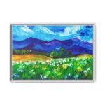 Sapphire Mountain Meadow Wall Art – Vivid Alpine Landscape Framed Canvas Decor