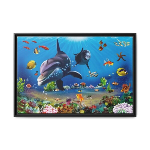 Azurefin Reef — Dolphin Ocean Wall Art, Tropical Marine Framed Canvas