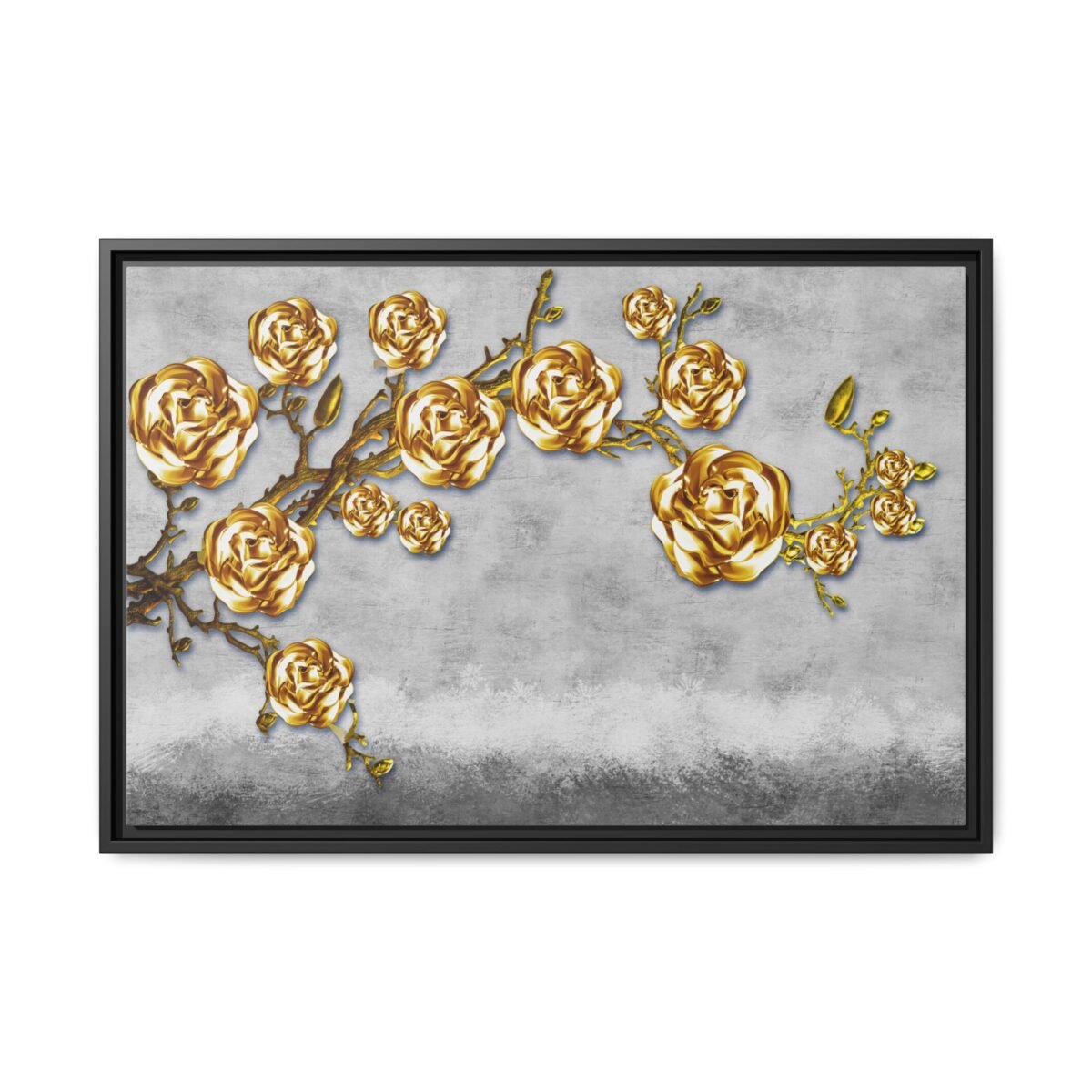 Gilded Rose Canopy – Golden Rose Framed Canvas Wall Art, Luxe Botanical Decor