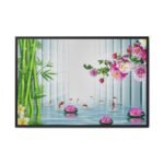 Bamboo Lotus Reverie – Koi Pond Wall Art Framed Canvas, Japanese Garden Decor