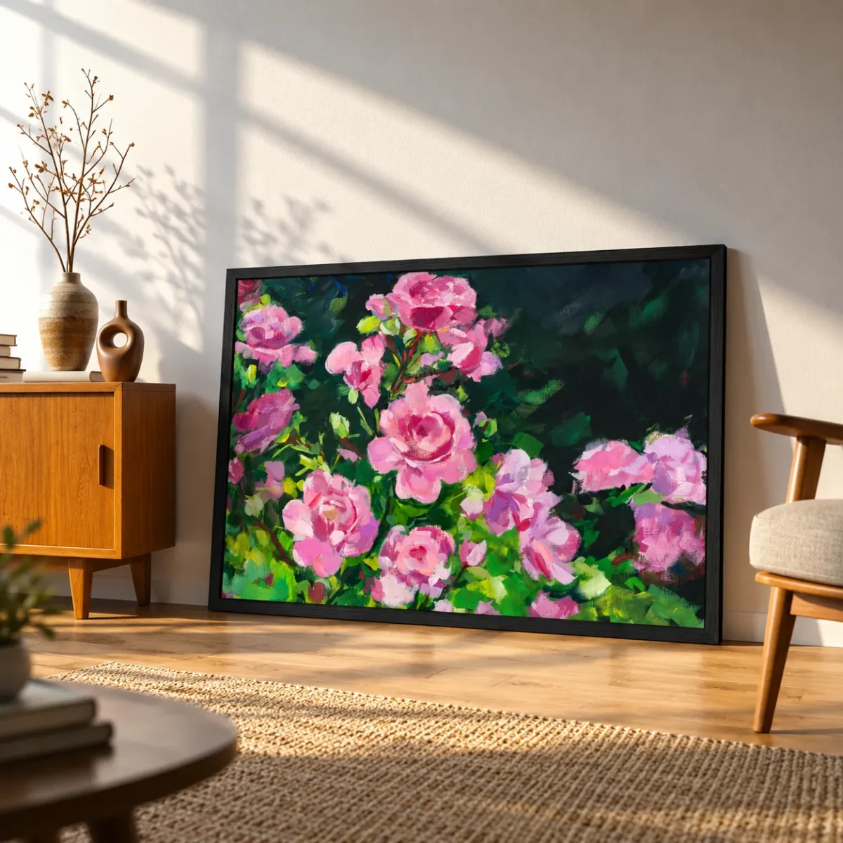 106 (1) Roselight Sonata – Pink Rose Garden Wall Art, Elegant Framed Floral Print