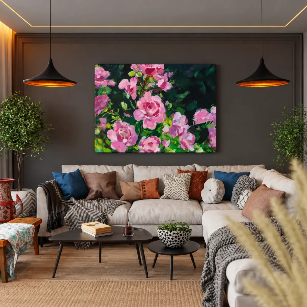 106 (1) Roselight Sonata – Pink Rose Garden Wall Art, Impressionist Floral Canvas Decor
