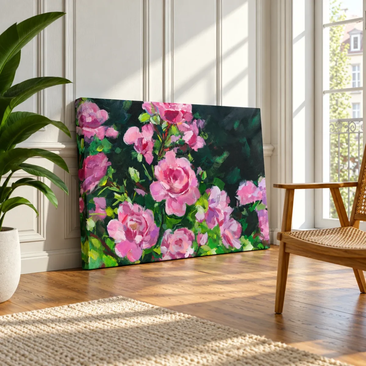 106 (3) Roselight Sonata – Pink Rose Garden Wall Art, Impressionist Floral Canvas Decor
