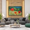 Poppyfield Verdure Framed Canvas Wall Art – Expressive Floral Meadow Decor