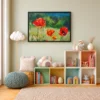 Poppyfield Verdure Framed Canvas Wall Art – Expressive Floral Meadow Decor