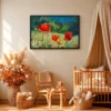 Poppyfield Verdure Framed Art Print – Expressive Floral Meadow Landscape Decor