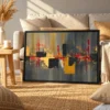 Obsidian Resonance — Oxblood Gold Abstract Wall Art Framed Canvas