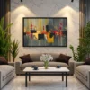 Obsidian Resonance — Oxblood Gold Abstract Wall Art Framed Canvas