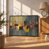 Obsidian Resonance — Oxblood Gold Abstract Wall Art Framed Print