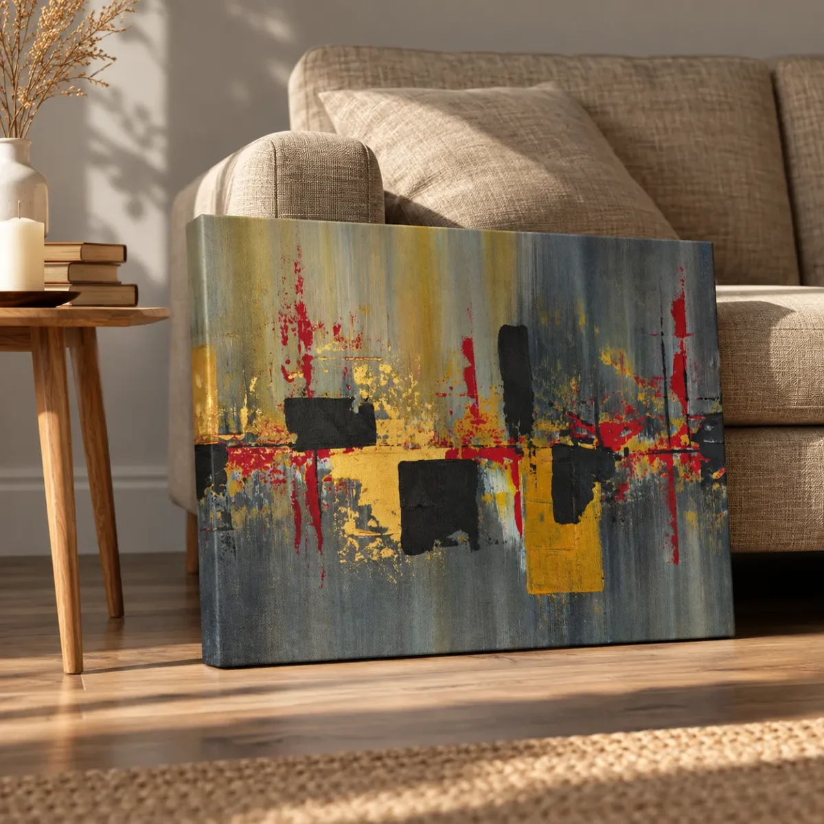 Obsidian Resonance — Oxblood Gold Abstract Wall Art Canvas for Modern Interiors